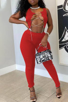 Red Sexy Solid Bandage Patchwork Sleeveless Two Pieces