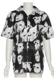Apricot Casual Street Print Patchwork Buckle Turndown Collar Tops