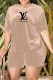 Khaki Fashion Casual Print Letter O Neck Short Sleeve Two Pieces