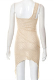 Apricot Fashion Sexy Solid Backless One Shoulder Irregular Dress