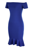 Blue Fashion Solid Flounce Off the Shoulder Trumpet Mermaid Dresses