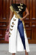 Yellow Fashion Casual Print Patchwork Slit O Neck Short Sleeve Dress
