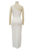 Red Fashion Sexy Solid Patchwork Backless Slit One Shoulder Sleeveless Dress Dresses