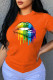 Orange Fashion Casual Lips Printed Patchwork O Neck T-Shirts