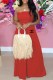 Red Fashion Casual Print Patchwork Letter Strapless Sleeveless Two Pieces