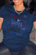 Navy Blue Fashion Casual Print Patchwork Letter O Neck T-Shirts