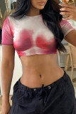 Rose Red Fashion Casual Print Basic O Neck T-Shirts