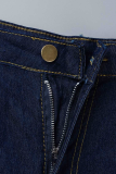 Deep Blue Casual Solid Tassel Plus Size Jeans
