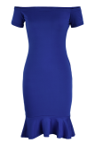 Blue Fashion Solid Flounce Off the Shoulder Trumpet Mermaid Dresses