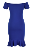 Blue Fashion Solid Flounce Off the Shoulder Trumpet Mermaid Dresses