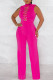Rose Red Casual Solid Bandage Patchwork Chains Half A Turtleneck Straight Jumpsuits