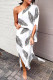 White Fashion Casual Print Patchwork Slit Oblique Collar Irregular Dress