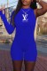 Peacock Blue Fashion Sexy Print Letter O Neck Rompers