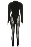 Red Fashion Sexy Solid Patchwork See-through V Neck Skinny Jumpsuits