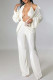White Sexy Solid Patchwork Fold Turndown Collar Long Sleeve Three Pieces