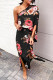 Black Red Fashion Casual Print Patchwork Slit Oblique Collar Irregular Dress