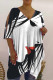 White Fashion Casual Print Hollowed Out V Neck T-Shirts
