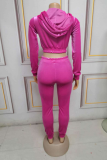 Pink Sportswear Solid Patchwork Hooded Collar Long Sleeve Two Pieces