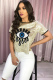 Gold O Neck Short Sleeve Sequin Embroidery Patchwork