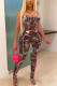 Black Fashion Sexy Print Tie-dye Spaghetti Strap Sleeveless Two Pieces