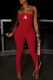 Red Fashion Sexy Letter Print Fold Strapless Jumpsuits