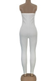 White Fashion Sexy Solid Sleeveless Wrapped Jumpsuits