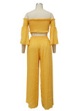 Yellow Sexy Casual Solid Patchwork Backless Off the Shoulder Long Sleeve Two Pieces