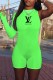 Fluorescent Green Fashion Sexy Print Letter O Neck Rompers
