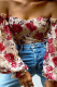 Fuchsia Fashion Print Patchwork Off the Shoulder Tops