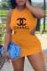 Orange Fashion Street Print Hollowed Out Backless O Neck Irregular Dress Dresses