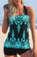 Black Green Fashion Sexy Print Bandage Backless Swimwears (With Paddings)