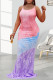 Fuchsia Sexy Print Patchwork Spaghetti Strap Straight Dresses