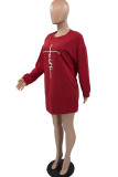Red Casual Print Patchwork O Neck Straight Dresses