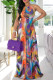 Multicolor Fashion Sexy Print Backless O Neck Sling Dress Dresses