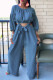 Blue Gray Fashion Casual Solid Patchwork O Neck Long Sleeve Two Pieces