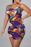 Pink Fashion Sexy Print Backless Spaghetti Strap Sleeveless Dress