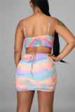 Pink Fashion Sexy Print Backless Spaghetti Strap Sleeveless Dress