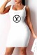 White Fashion Sexy Print Letter U Neck One Step Skirt Dresses