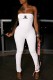 White Fashion Sexy Letter Print Fold Strapless Jumpsuits