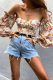 Apricot Pink Fashion Print Patchwork Off the Shoulder Tops