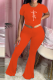 Orange Casual Print Patchwork O Neck Short Sleeve Two Pieces