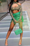 Green Sexy Solid Draw String Skinny High Waist Pencil Solid Color Bottoms