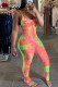 Pink Fashion street Tie-dyed Draped Sleeveless Slip Jumpsuits