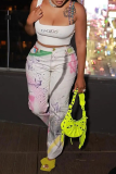 White Sexy Print Hot Drill Spaghetti Strap Tops