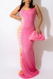 Pink Sexy Print Patchwork Spaghetti Strap Straight Dresses