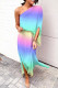 Colour Fashion Casual Print Patchwork Slit Oblique Collar Irregular Dress