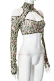 Green Sexy Solid Draw String Skinny High Waist Pencil Solid Color Bottoms