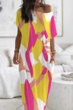 Colour Casual Print Patchwork O Neck Straight Dresses