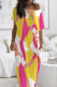 Rose Red Casual Print Patchwork O Neck Straight Dresses