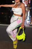 White Sexy Print Hot Drill Spaghetti Strap Tops